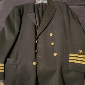 This is a black navy long coat for commander